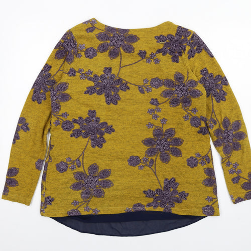 TENKI Womens Yellow Floral Cotton Basic T-Shirt Size M Round Neck