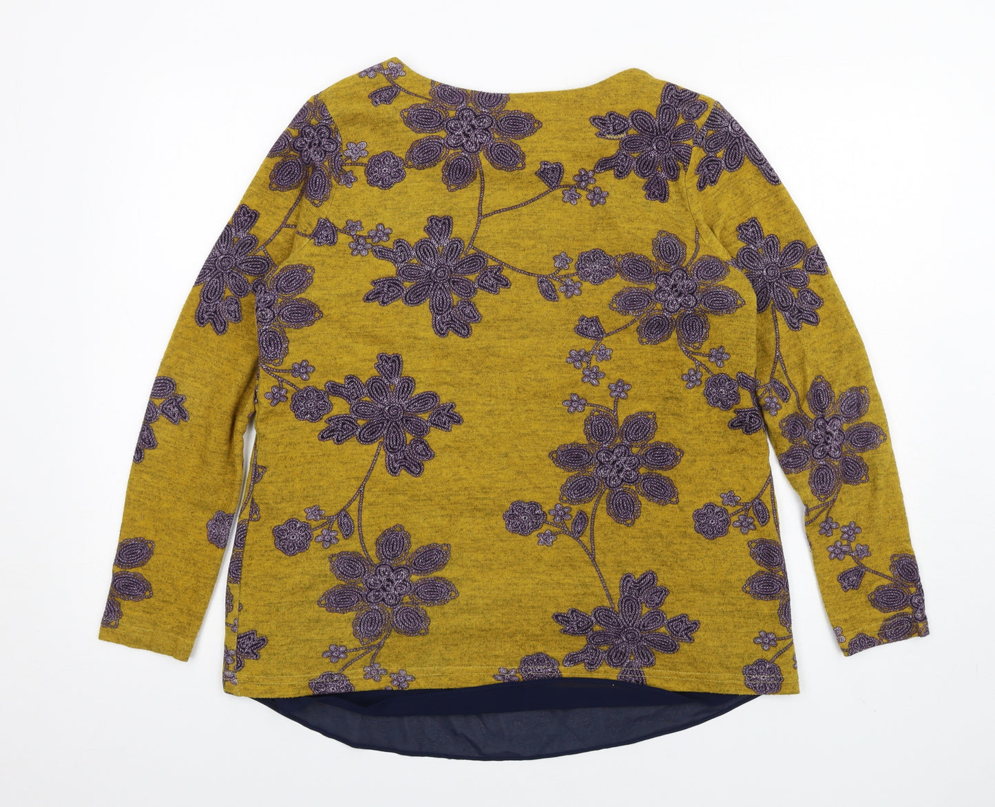 TENKI Womens Yellow Floral Cotton Basic T-Shirt Size M Round Neck