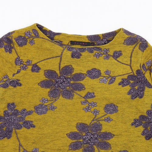 TENKI Womens Yellow Floral Cotton Basic T-Shirt Size M Round Neck