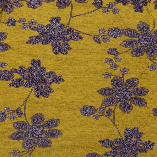 TENKI Womens Yellow Floral Cotton Basic T-Shirt Size M Round Neck
