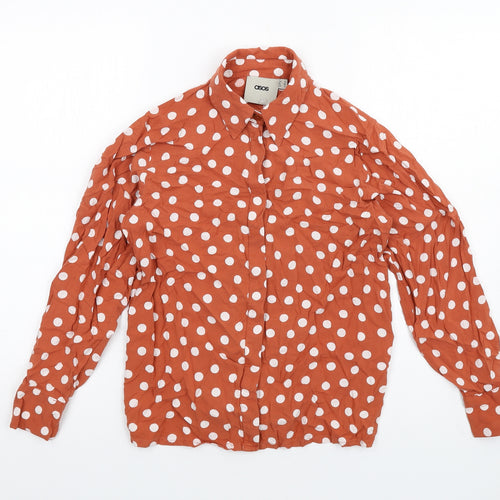 ASOS Womens Orange Polka Dot Viscose Basic Button-Up Size 6 Collared