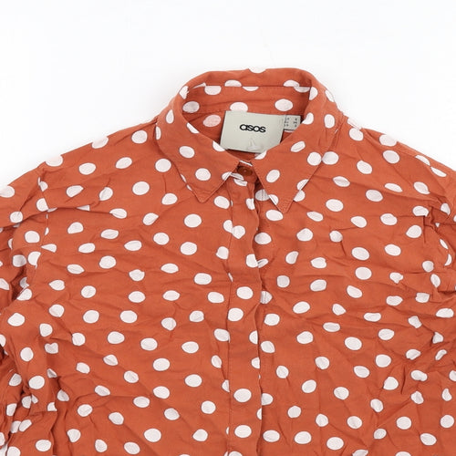 ASOS Womens Orange Polka Dot Viscose Basic Button-Up Size 6 Collared