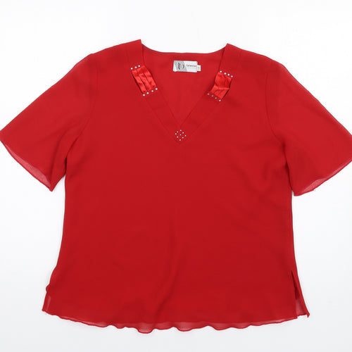 ID Collection Womens Red Polyester Basic Blouse Size 12 V-Neck