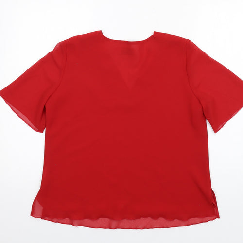 ID Collection Womens Red Polyester Basic Blouse Size 12 V-Neck