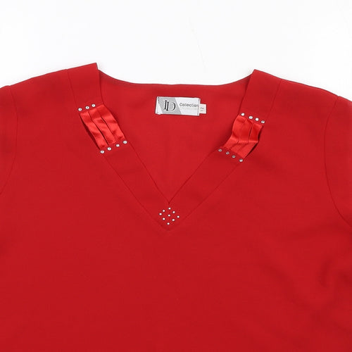 ID Collection Womens Red Polyester Basic Blouse Size 12 V-Neck