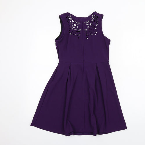 New York Laundry Womens Purple Polyester Fit & Flare Size M Round Neck Zip
