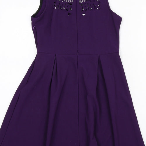 New York Laundry Womens Purple Polyester Fit & Flare Size M Round Neck Zip