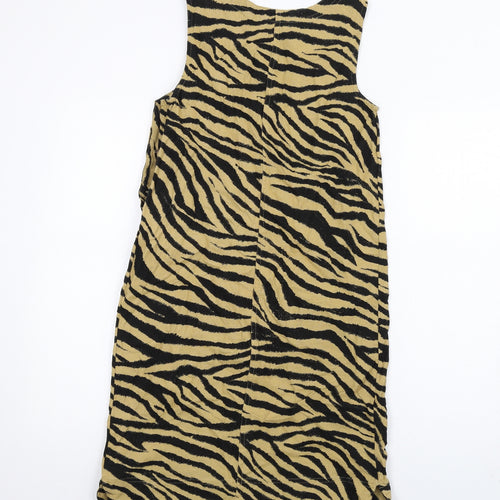 Marks and Spencer Womens Beige Animal Print Linen A-Line Size 6 Round Neck Button - Zebra Print