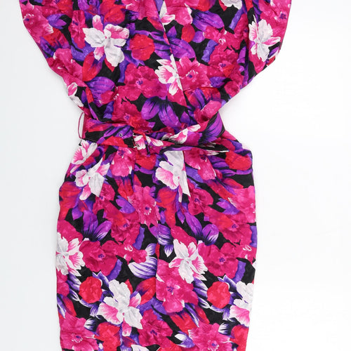 BHS Womens Multicoloured Floral Polyester Pencil Dress Size 10 V-Neck Pullover