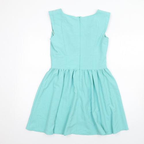 Miss Selfridge Womens Blue Polyester Fit & Flare Size 12 Boat Neck Zip