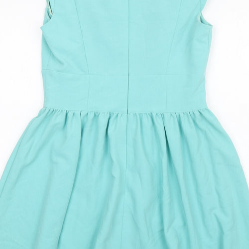 Miss Selfridge Womens Blue Polyester Fit & Flare Size 12 Boat Neck Zip