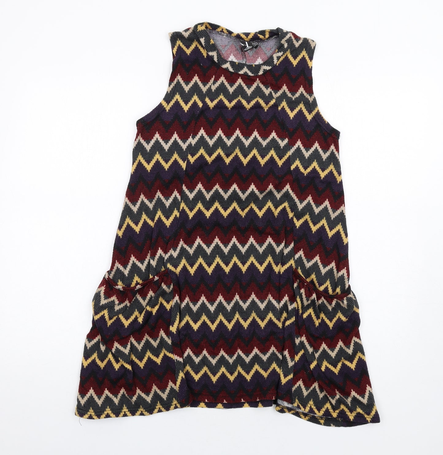 Izabel London Womens Multicoloured Chevron Polyester A-Line Size 8 Round Neck Pullover