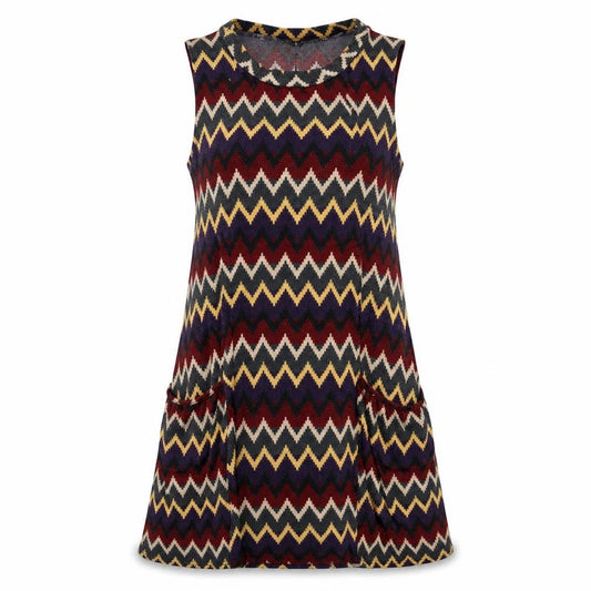 Front view of Izabel London women’s multicoloured chevron polyester a-line, size UK 8, round neck pullover