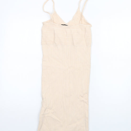 Bershka Womens Beige Viscose Bodycon Size L V-Neck Pullover
