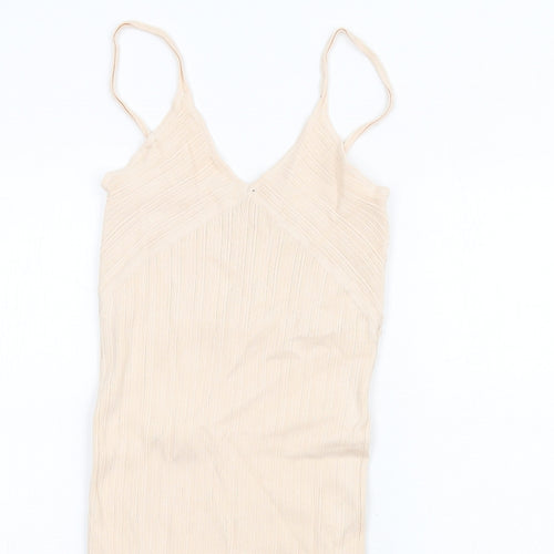 Bershka Womens Beige Viscose Bodycon Size L V-Neck Pullover