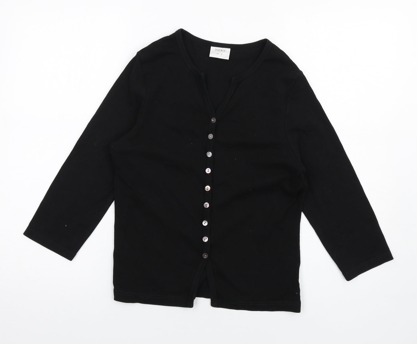 NEXT Womens Black Cotton Basic Button-Up Size 14 V-Neck