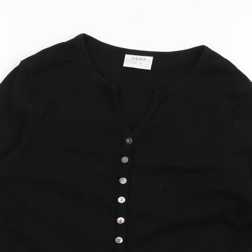 NEXT Womens Black Cotton Basic Button-Up Size 14 V-Neck