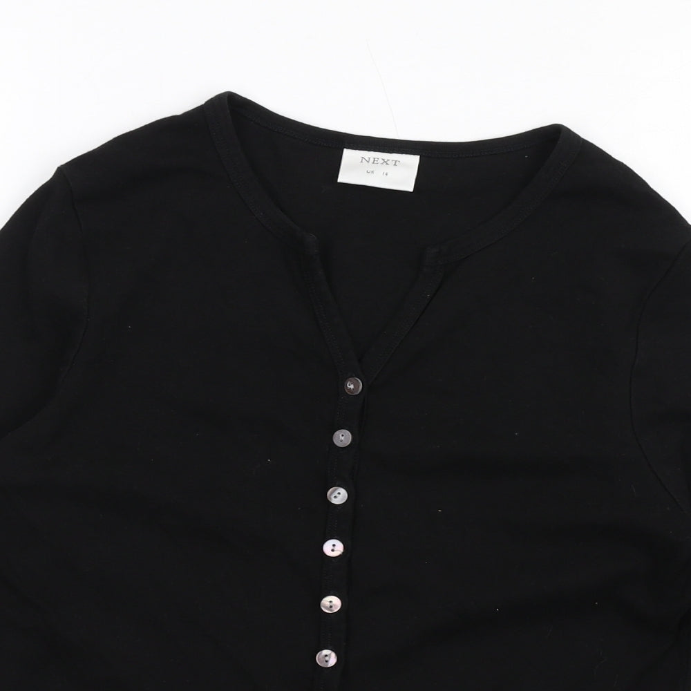 NEXT Womens Black Cotton Basic Button-Up Size 14 V-Neck