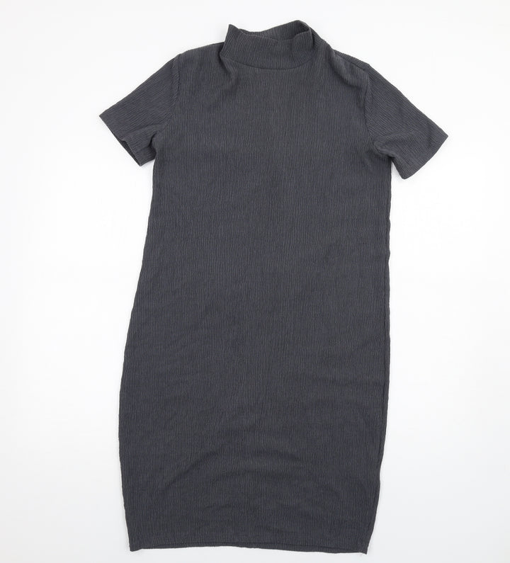 Marks and Spencer Womens Grey Polyester Bodycon Size 10 High Neck Pullover