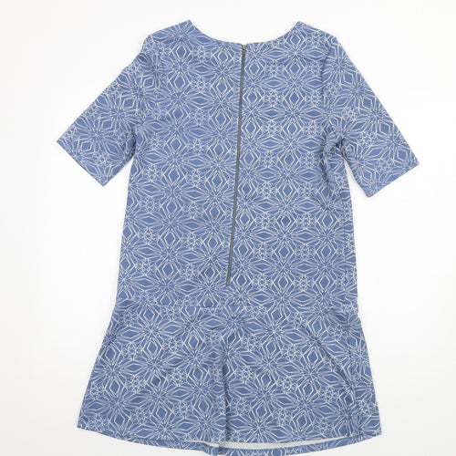 NEXT Womens Blue Geometric Polyester A-Line Size 8 Round Neck Zip