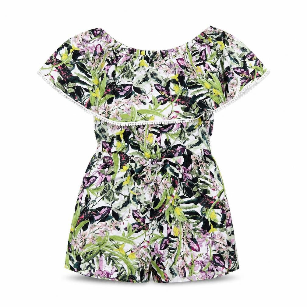 Front view of Next women’s multicoloured floral vinyl playsuit one-piece, size UK 8, pullover