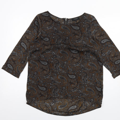 Selected Femme Womens Brown Paisley Polyester Basic T-Shirt Size 12 Round Neck