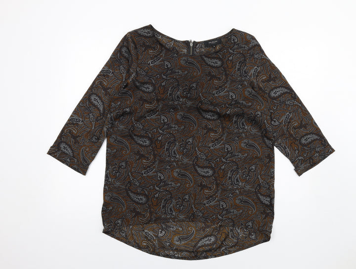 Selected Femme Womens Brown Paisley Polyester Basic T-Shirt Size 12 Round Neck