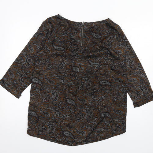 Selected Femme Womens Brown Paisley Polyester Basic T-Shirt Size 12 Round Neck