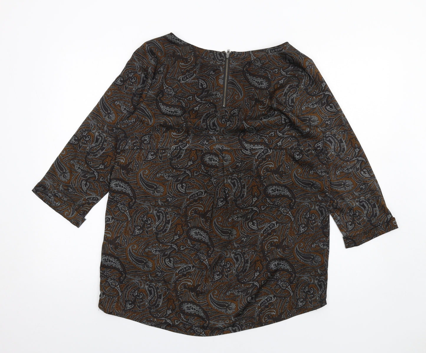 Selected Femme Womens Brown Paisley Polyester Basic T-Shirt Size 12 Round Neck