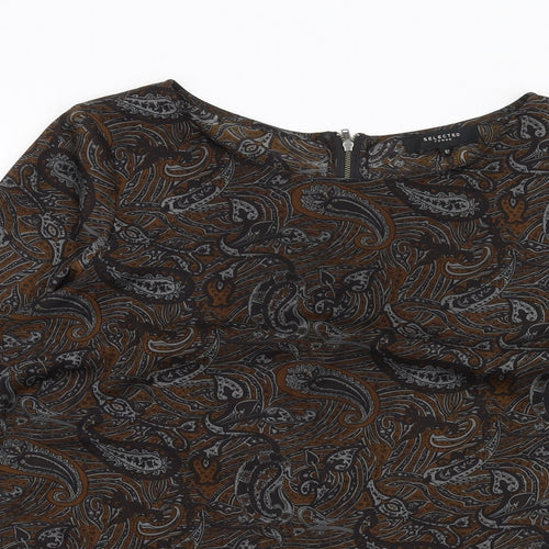 Selected Femme Womens Brown Paisley Polyester Basic T-Shirt Size 12 Round Neck