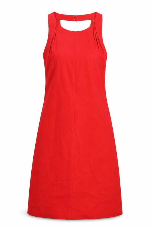 Front view of Great Plains women’s red polyester a-line, size UK 10, scoop neck zip