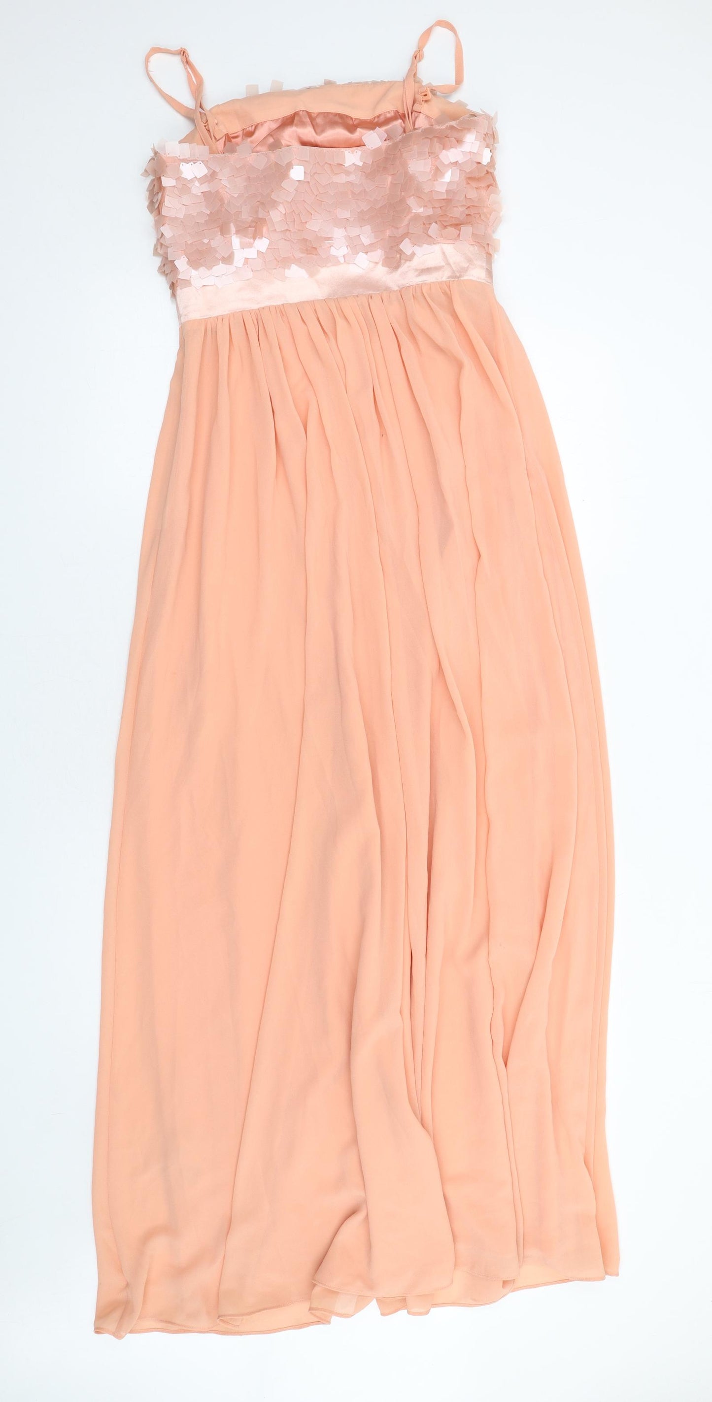 Coast Womens Pink Polyester Maxi Size 10 Square Neck Zip - Sequins
