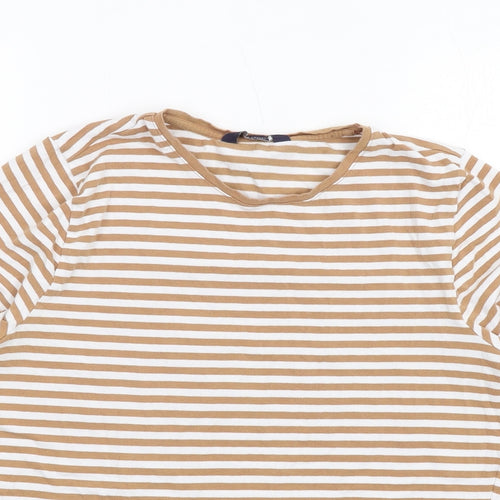Marks and Spencer Womens Brown Striped Cotton Basic T-Shirt Size 14 Round Neck