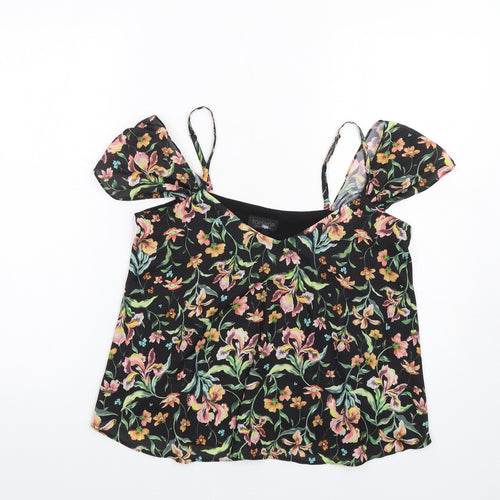 Topshop Womens Black Floral Polyester Camisole Tank Size 10 Off the Shoulder