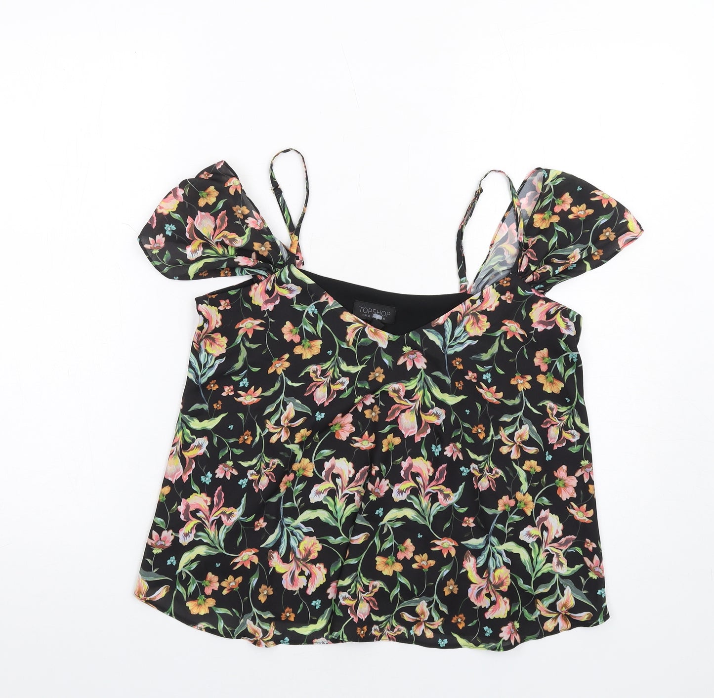 Topshop Womens Black Floral Polyester Camisole Tank Size 10 Off the Shoulder
