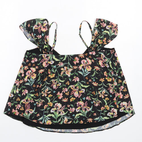 Topshop Womens Black Floral Polyester Camisole Tank Size 10 Off the Shoulder
