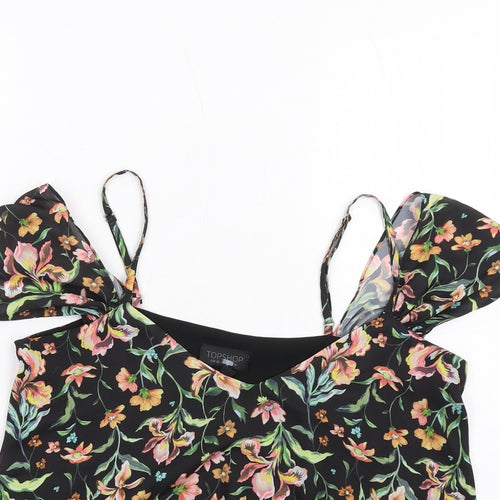Topshop Womens Black Floral Polyester Camisole Tank Size 10 Off the Shoulder
