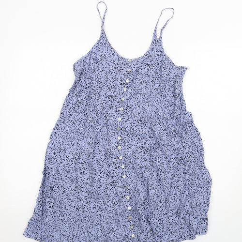 & Other Stories Womens Blue Geometric Viscose A-Line Size 8 Scoop Neck Button