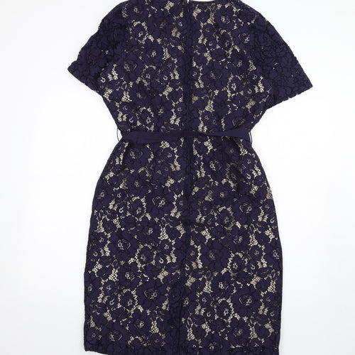 Per Una Womens Blue Cotton Pencil Dress Size 16 V-Neck Zip