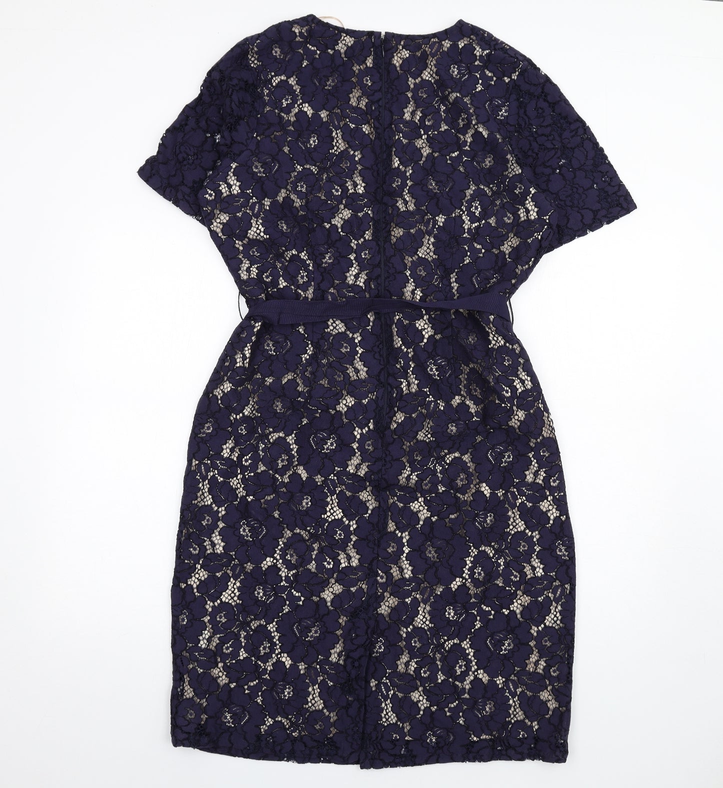 Per Una Womens Blue Cotton Pencil Dress Size 16 V-Neck Zip