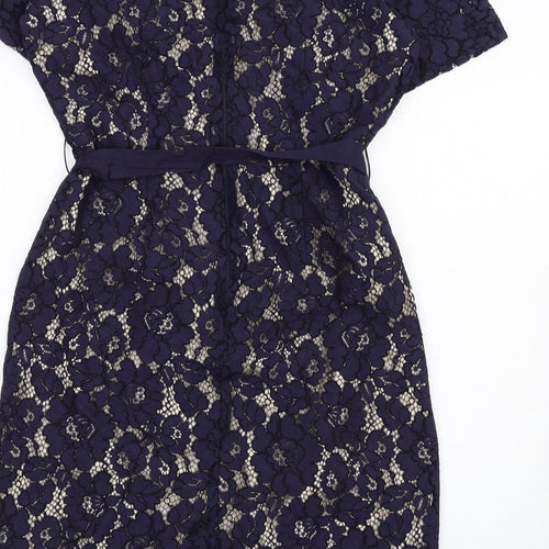 Per Una Womens Blue Cotton Pencil Dress Size 16 V-Neck Zip