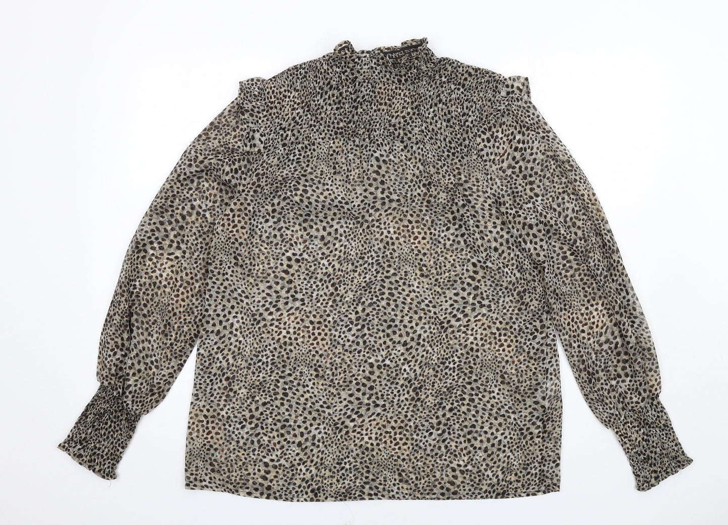 Soyaconcept Womens Brown Geometric Polyester Basic Blouse Size M Mock Neck