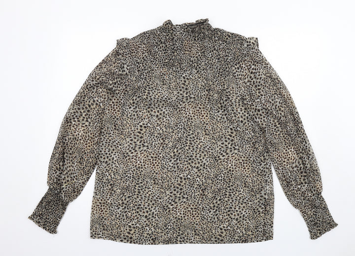 Soyaconcept Womens Brown Geometric Polyester Basic Blouse Size M Mock Neck