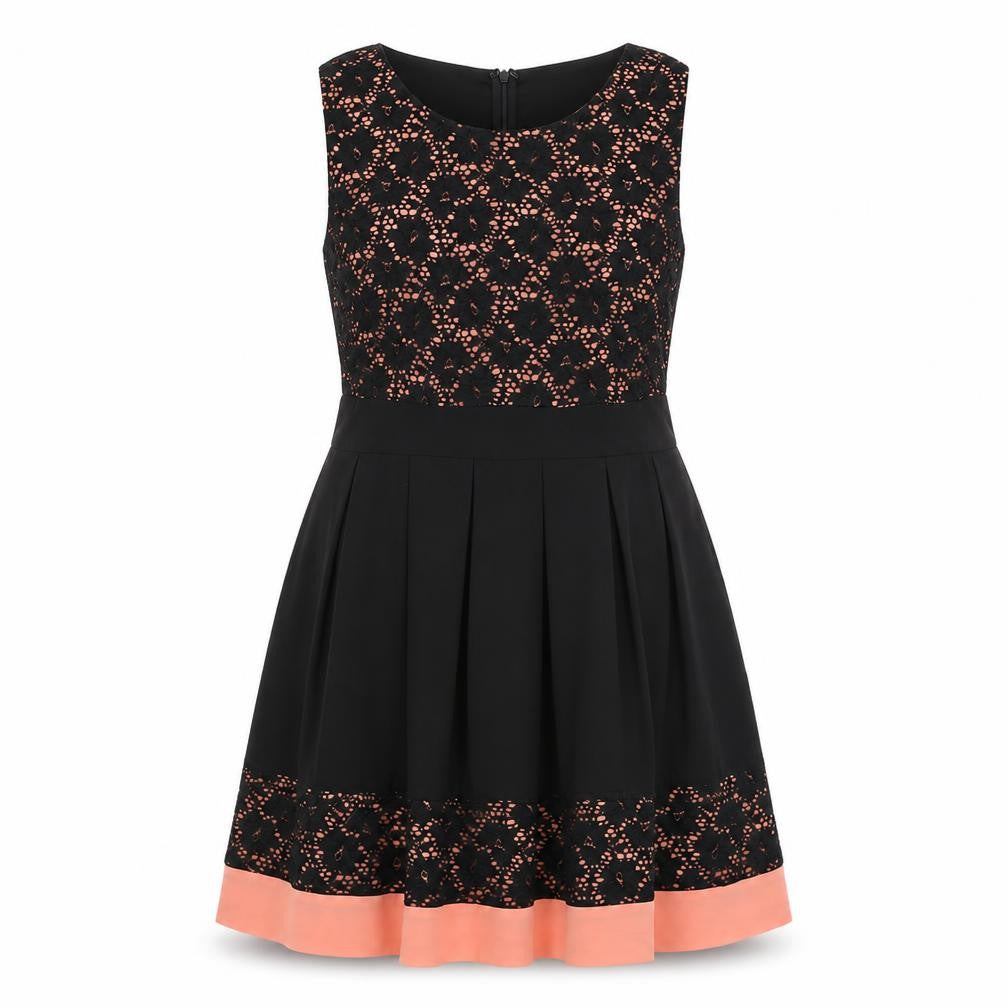 Front view of Apricot women’s black polyester a-line, size UK 14, round neck zip