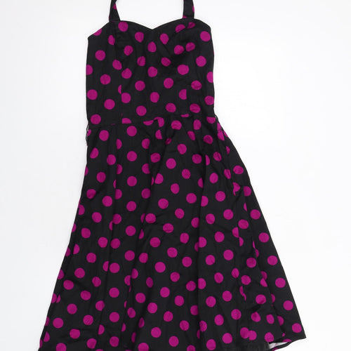 Hearts & Roses Womens Black Polka Dot Cotton Fit & Flare Size 12 Sweetheart Zip