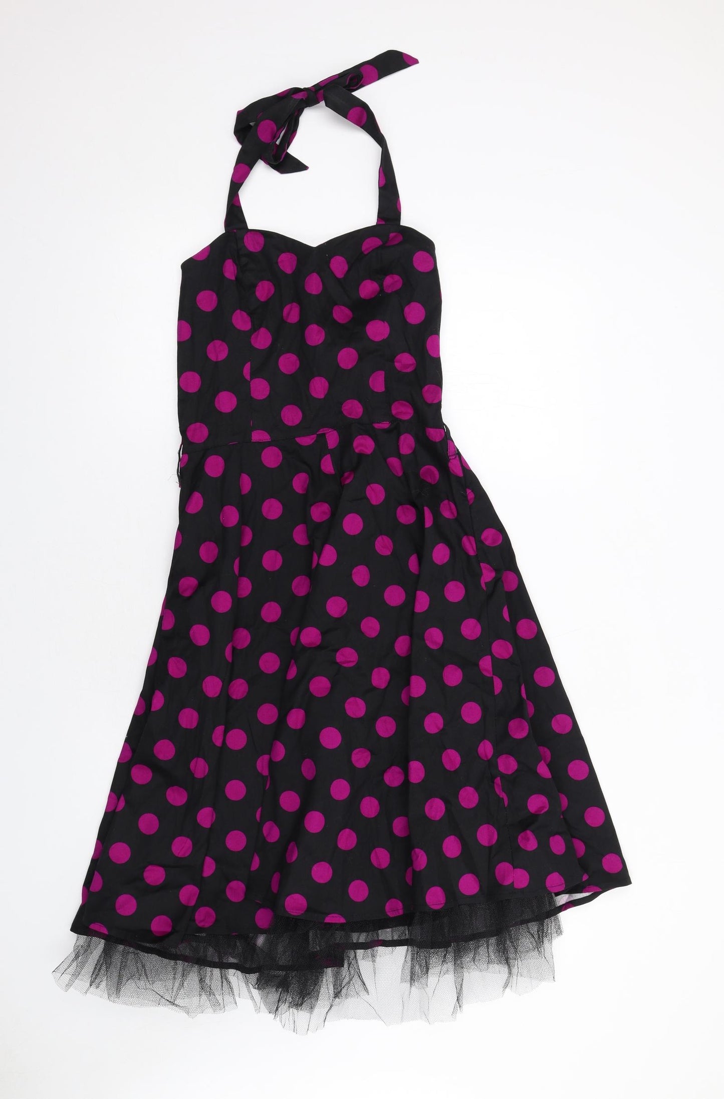 Hearts & Roses Womens Black Polka Dot Cotton Fit & Flare Size 12 Sweetheart Zip