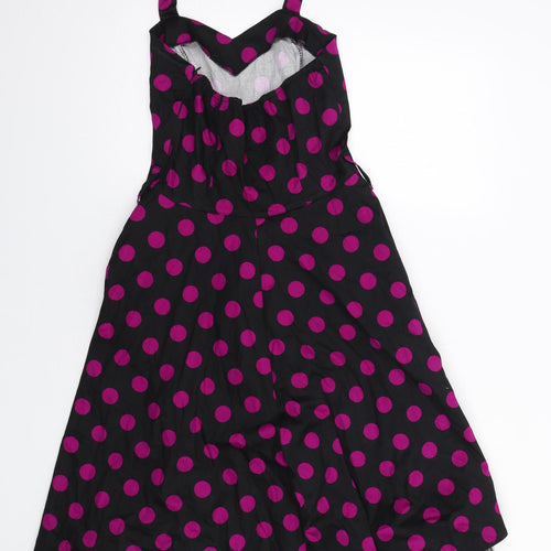 Hearts & Roses Womens Black Polka Dot Cotton Fit & Flare Size 12 Sweetheart Zip