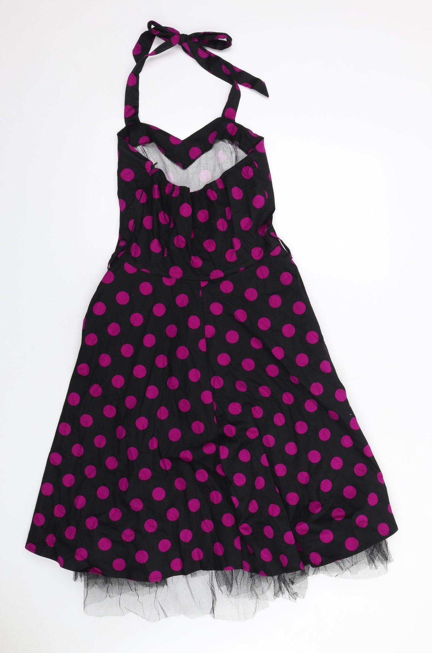 Hearts & Roses Womens Black Polka Dot Cotton Fit & Flare Size 12 Sweetheart Zip