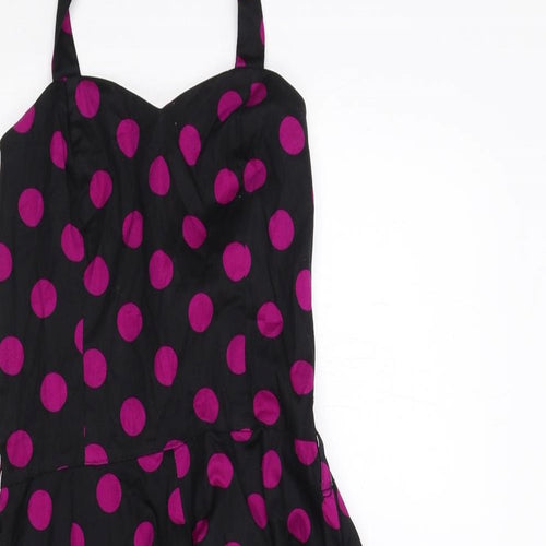 Hearts & Roses Womens Black Polka Dot Cotton Fit & Flare Size 12 Sweetheart Zip