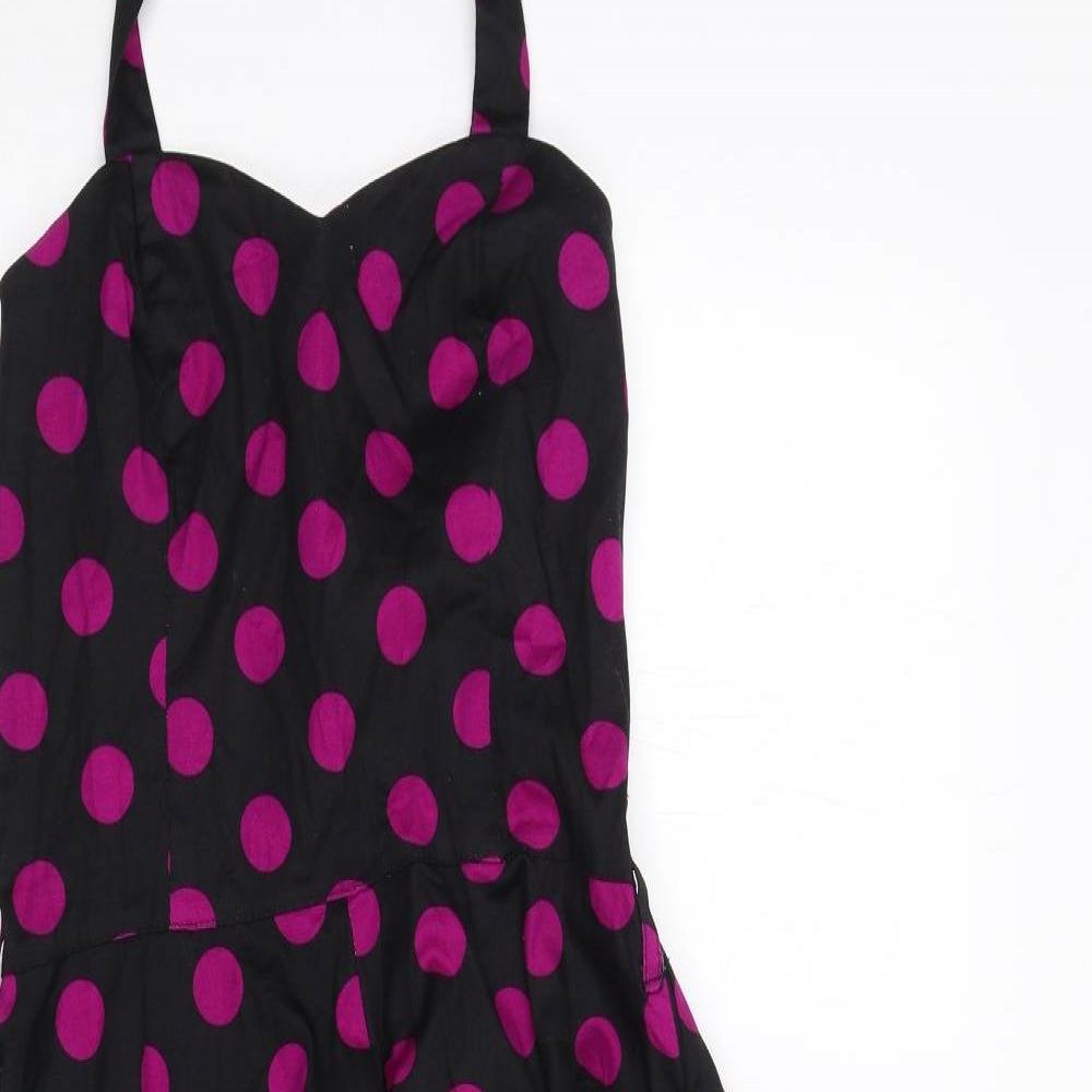 Hearts & Roses Womens Black Polka Dot Cotton Fit & Flare Size 12 Sweetheart Zip